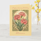 January Birthday Pink Carnations Art Nouveau Style Karte (Gelbe Blume)