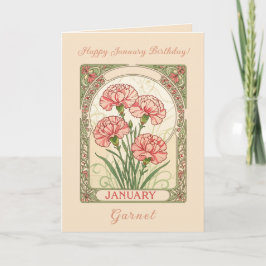 January Birthday Pink Dianthus Art Nouveau Style Karte