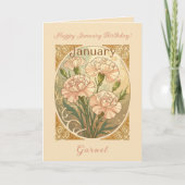 January Birthday Pink Dianthus Flowers Art Nouveau Karte (Vorderseite)