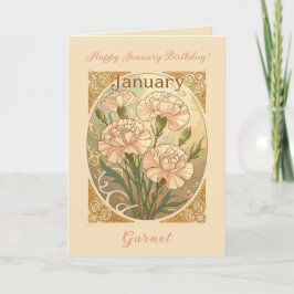 January Birthday Pink Dianthus Flowers Art Nouveau Karte