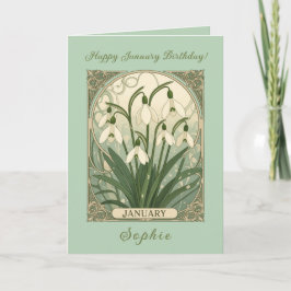 January Birthday Snowdrop Flowers Art Nouveau Styl Karte