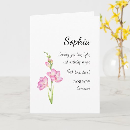 January Carnation Personalized Birthday Karte (Gelbe Blume)