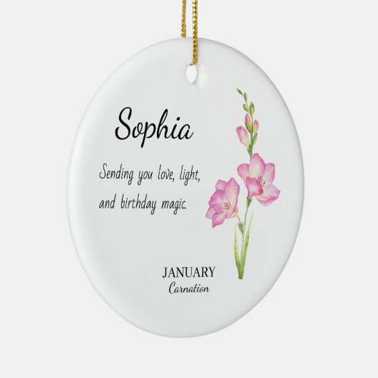 January Carnation Personalized Birthday Keramik Ornament (Rechts)