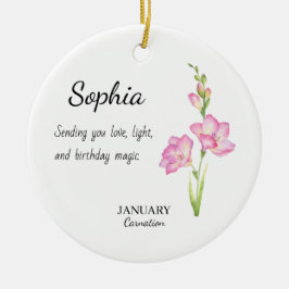 January Carnation Personalized Birthday Keramik Ornament