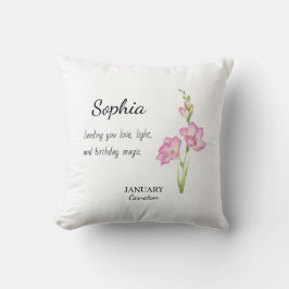 January Carnation Personalized Birthday Kissen