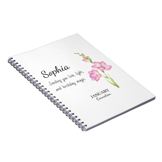 January Carnation Personalized Birthday Notizblock (Rechte Seite)