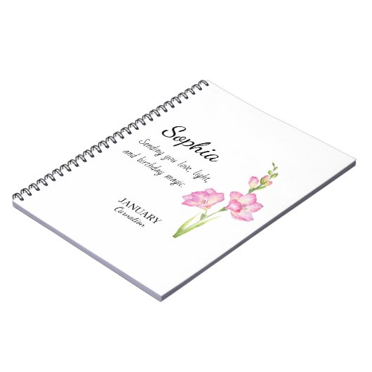 January Carnation Personalized Birthday Notizblock (Linke Seite)