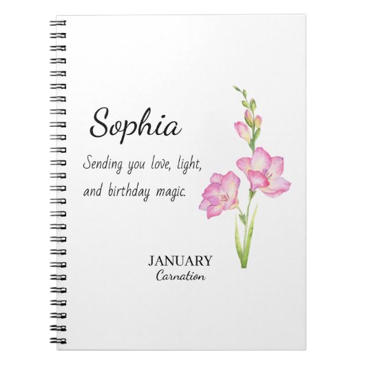 January Carnation Personalized Birthday Notizblock (Vorderseite)
