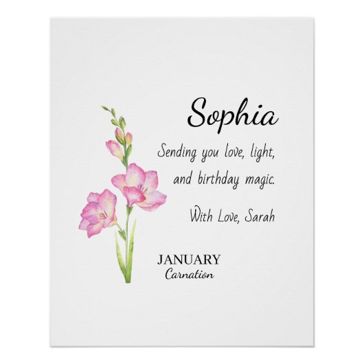 January Carnation Personalized Birthday Poster (Vorderseite)