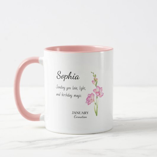 January Carnation Personalized Birthday Tasse (Links)