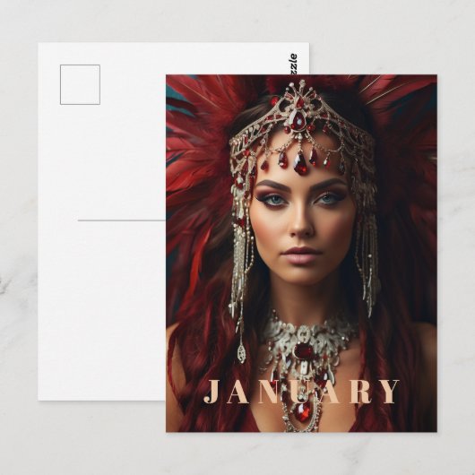*~* JANUARY Headdress Boho GARNET AP53 Postkarte (Vorne/Hinten)