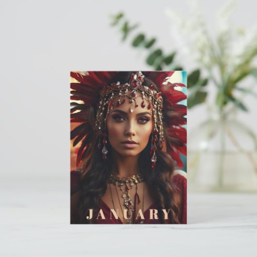 *~* JANUARY Headdress GARNET AP53 Boho Postkarte (Stehend Vorderseite)