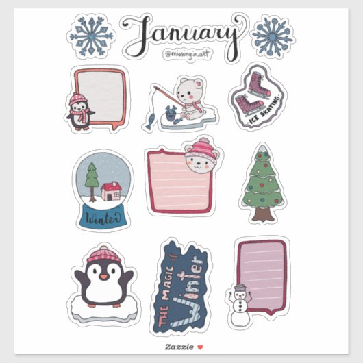 January Sticker Sheet – Cozy Bears & Winter Magic (Blatt)