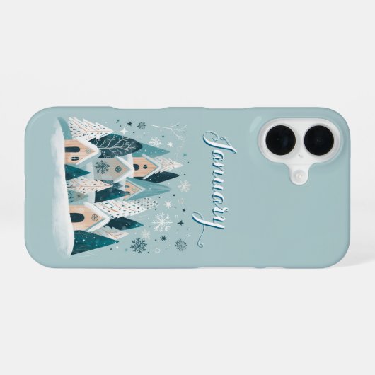 January Winter Village iPhone 16 Hülle (Rückseite (Horizontal))