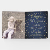 JANY Birthday Cheers Navy Blue Gold Confetti Foto Banner (Horizontal)