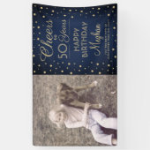 JANY Birthday Cheers Navy Blue Gold Confetti Foto Banner (Vertikal)