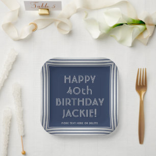 JANY Birthday Party Elegant Navy Blue und Grau Pappteller