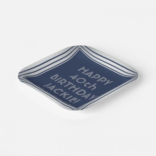 JANY Birthday Party Elegant Navy Blue und Grau Pappteller (Gewinkelt)