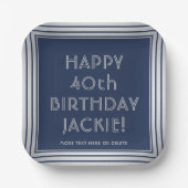 JANY Birthday Party Elegant Navy Blue und Grau Pappteller (Vorderseite)