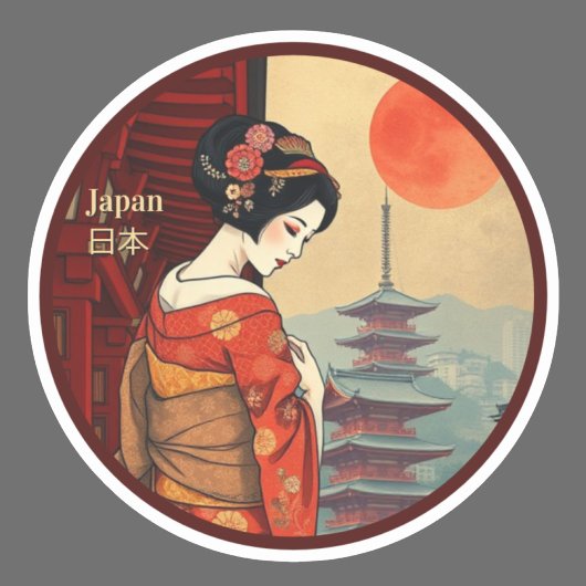 Japan 日 本 Maiko geisha pagoda retro Aufkleber