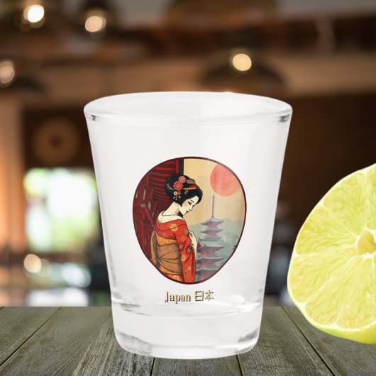 Japan 日 本 Maiko geisha pagoda retro Schnapsglas