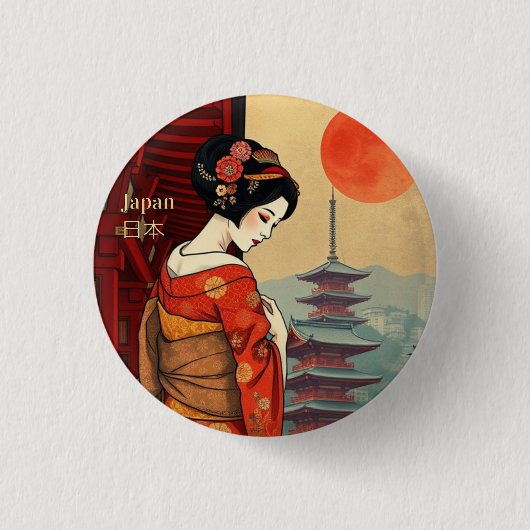 Japan 日 本 Meergeisha pagoda sun Button (Vorderseite)