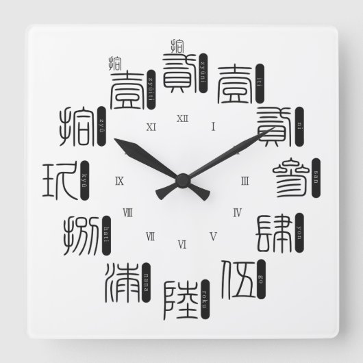 Japan altes, schwieriges Kanji [weißes Gesicht] Quadratische Wanduhr (Vorderseite)