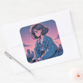 Japan Anime 90's Quadratischer Aufkleber (Umschlag)