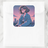 Japan Anime 90's Quadratischer Aufkleber (Tasche)