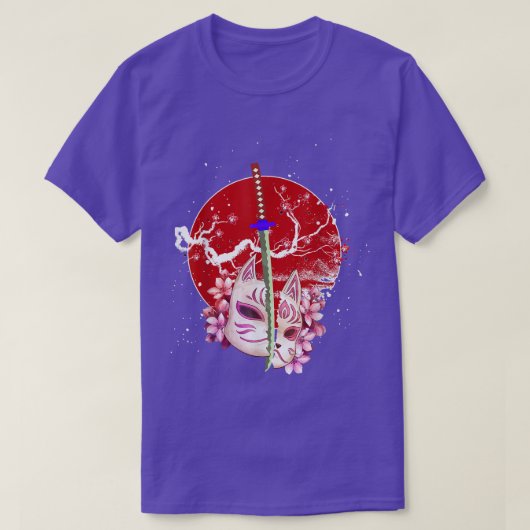Japan Anime Mask Kitsune Sakura Samurai Oni Monste T-Shirt (Design vorne)