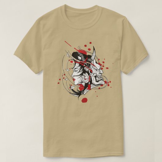 Japan Anime Mask Kitsune Samurai Demon Oni Yandere T-Shirt (Design vorne)