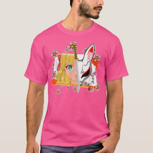 Japan Anime Masken Kitsune Stil Samurai Oni Katana T-Shirt