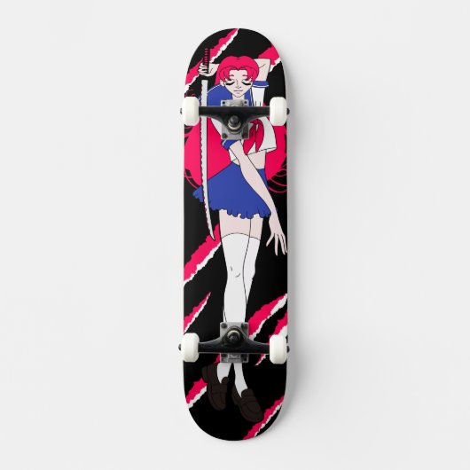 Japan Anime Pink Schoolgirl Scratched Skateboard (Vorderseite)