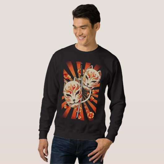 Japan Anime Samurai Sword Mask Blume Sweatshirt (Vorne ganz)