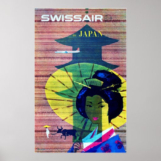 JAPAN Art Deco Werbung für alte Schweizer Fluggese Poster (Vorne)
