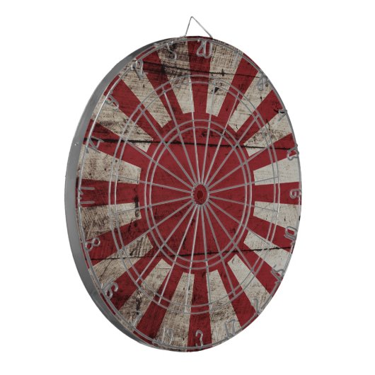 Japan-aufgehende Sonne-Flagge auf altem hölzernem Dartscheibe (Vorderseite Links)