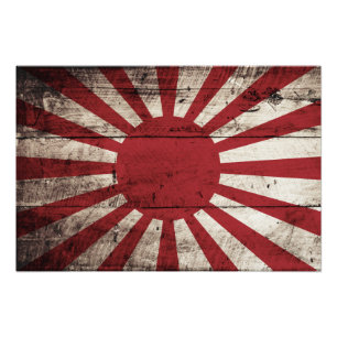 Japan-aufgehende Sonne-Flagge auf altem hölzernem Fotodruck
