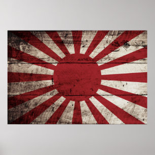 Japan-aufgehende Sonne-Flagge auf altem hölzernem Poster