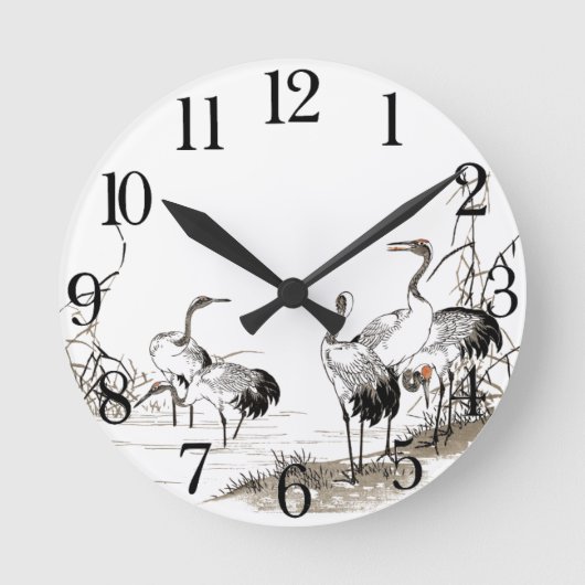 Japan Bairei Crane Birds Feuchtgebiete Wall Clock Runde Wanduhr (Vorderseite)