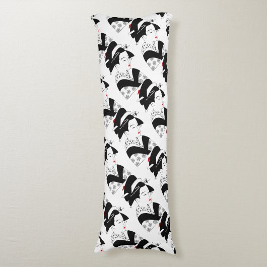 Japan Beautiful Woman Geisha Schwarz-weiß Kissen (Vorderseite Vertikal)