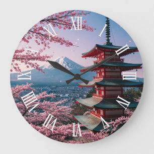 Japan Berg Fuji Fujisan Kirschblüten Postkarte Große Wanduhr