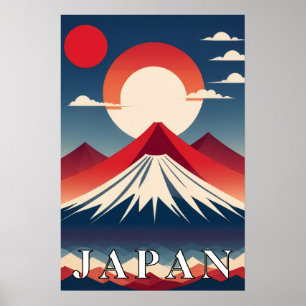 Japan Berg Fuji Geometrischer Reise Roter Sonne Poster