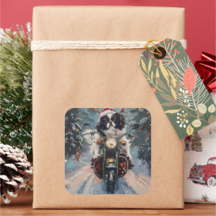Japan-Chin-Hund fährt auf Motorrad Weihnachten Quadratischer Aufkleber