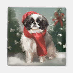 Japan-Chin-Hund im Schnee Weihnachten Magnet