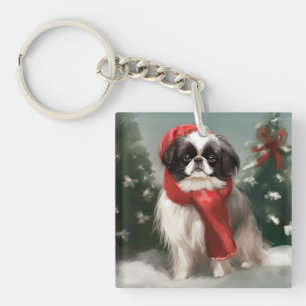 Japan-Chin-Hund im Schnee Weihnachten  Schlüsselanhänger