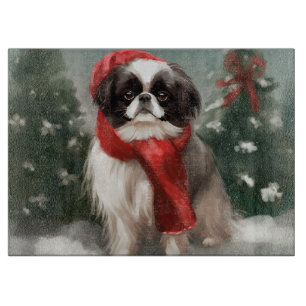 Japan-Chin-Hund im Schnee Weihnachten Schneidebrett