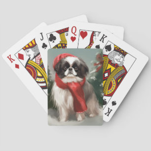 Japan-Chin-Hund im Schnee Weihnachten  Spielkarten