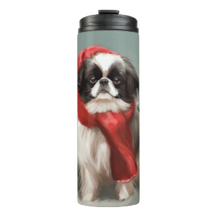 Japan-Chin-Hund im Schnee Weihnachten  Thermosbecher