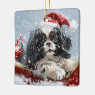 Japan-Chin-Hund Weihnachtsfestlich Keramikornament