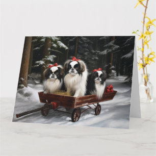 Japan-Chin Schneebedeckter Schlitten Weihnachtsdek Karte
